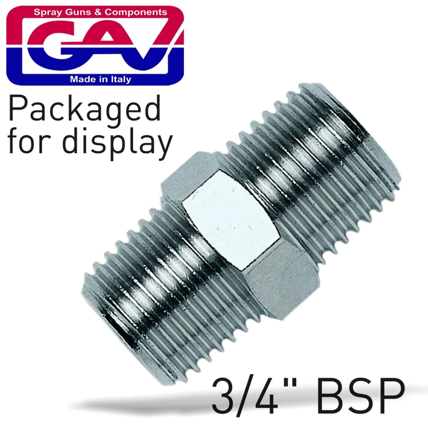 GAV1219-5P.webp TAPER NIPPLE 3/4 X 3/4 MM PACKAGED - Image 1