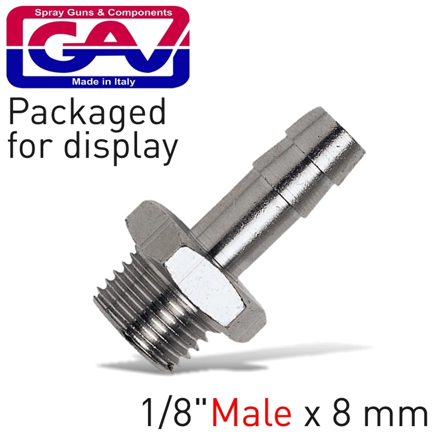 GAV1233-3P.webp HOSE ADAPTOR 1/8″M X 8MM PACKAGED - Image 1