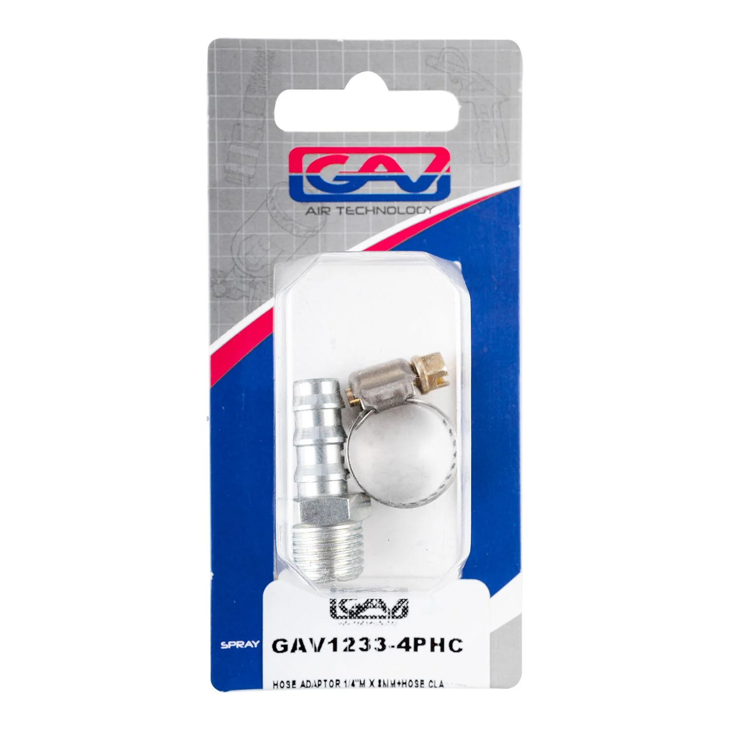 GAV1233-4PHC.webp HOSE ADAPTOR 1/4″M X 8MM+HOSE CLA - Image 1