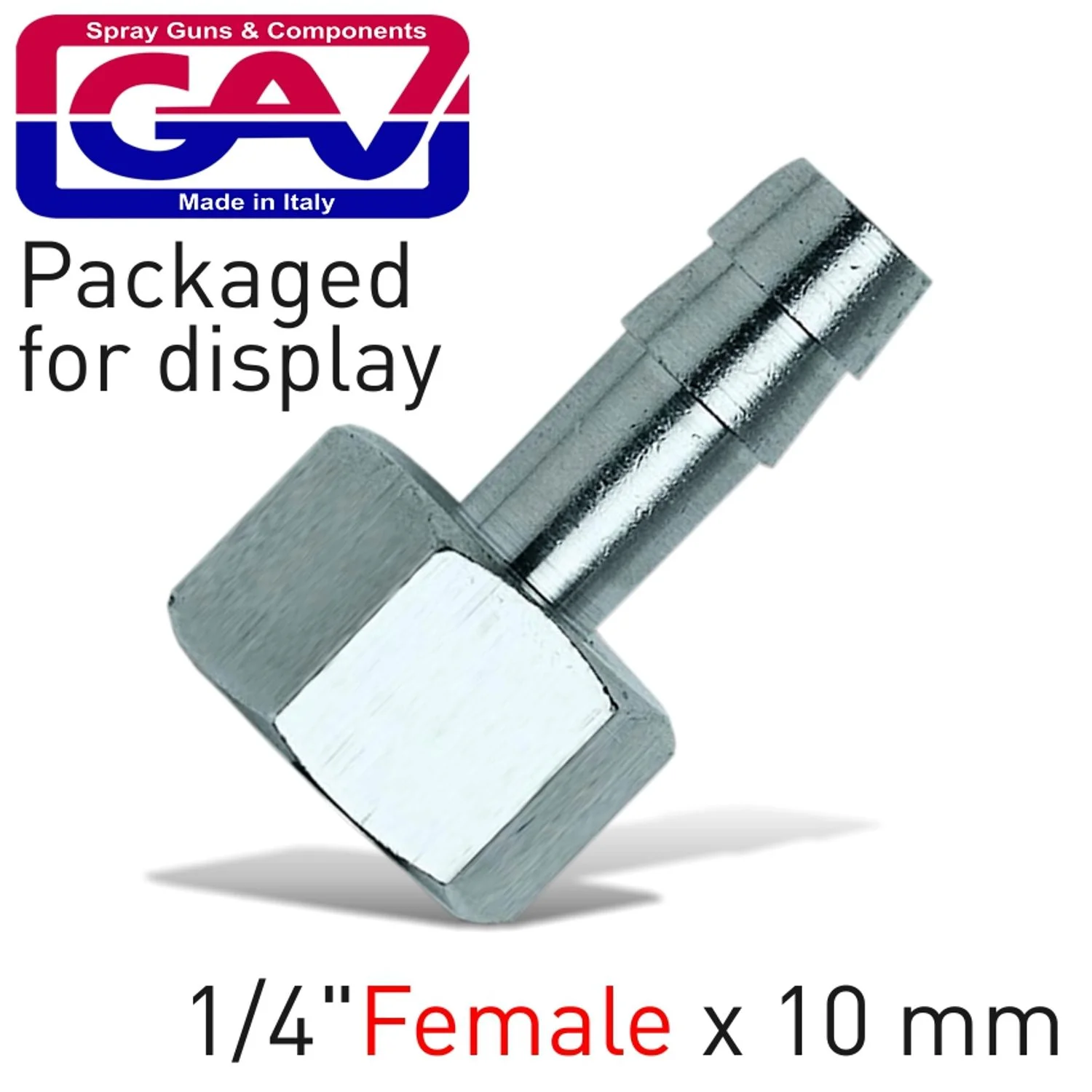 GAV1234-3P.webp HOSE ADAPTOR 1/4F X 10MM PACKAGED - Image 1