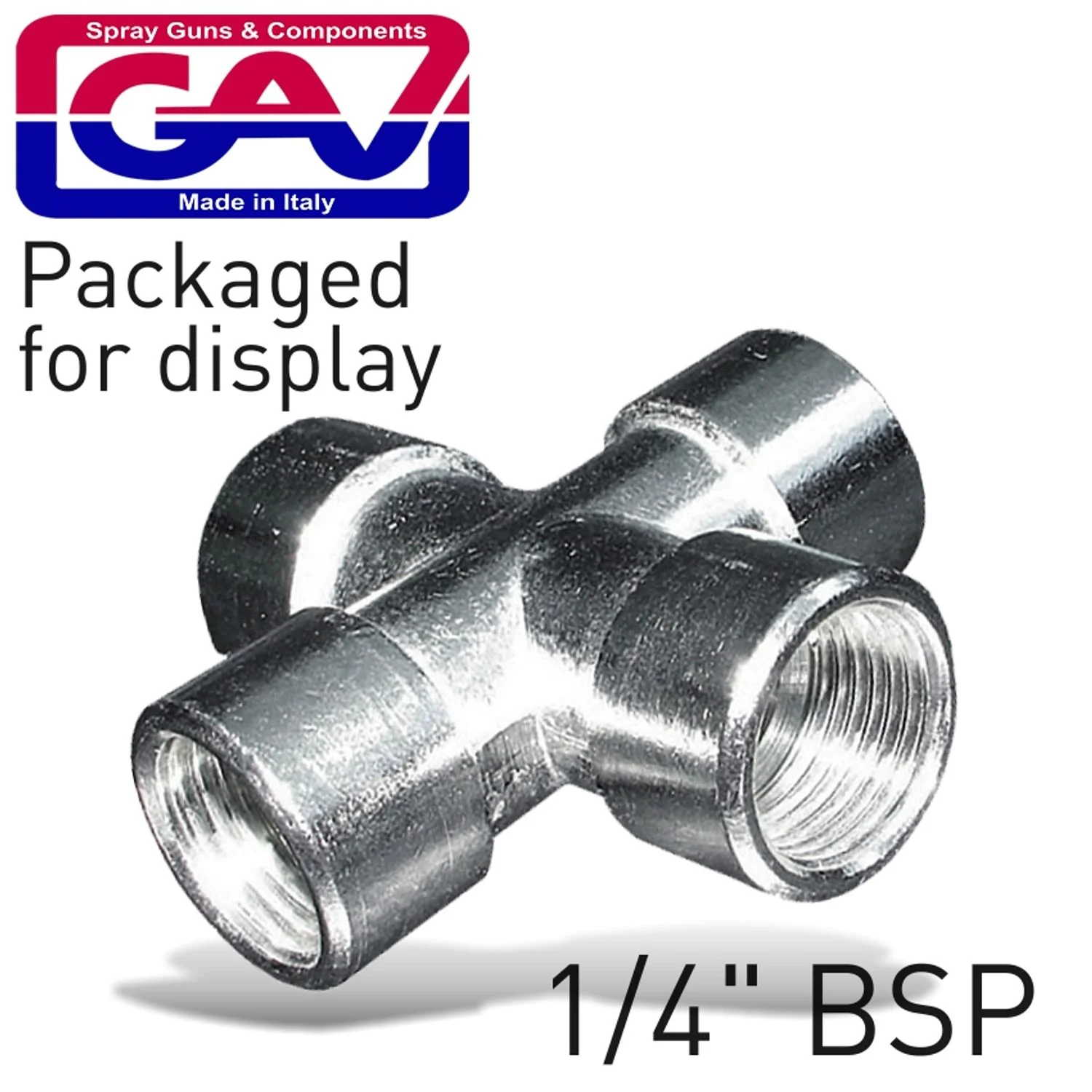 GAV1254-2P.webp 4 WAY CONNECTOR 1/4″FFFF PACKAGED - Image 1