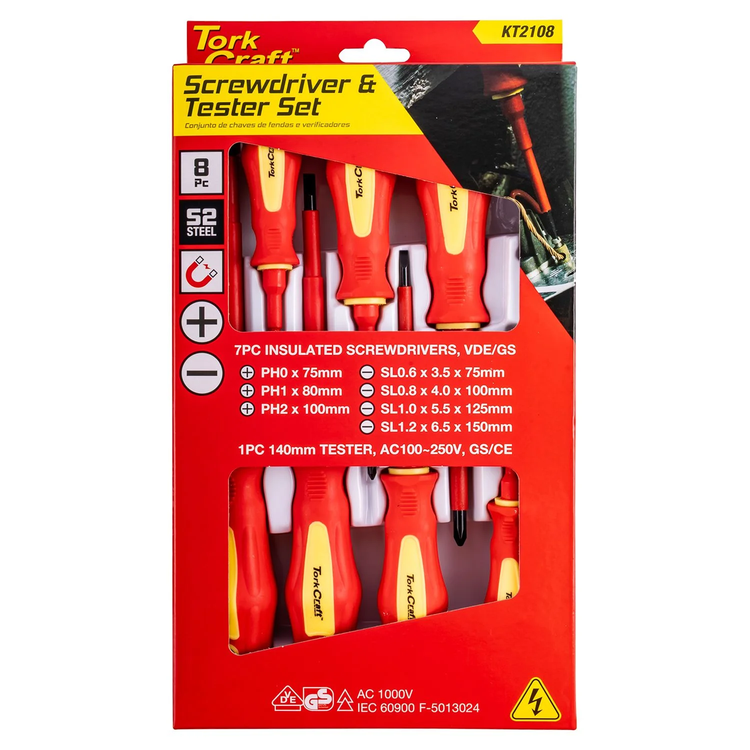 KT2108.webp 8PC SCREWDRIVER and TESTER SET ELECTRICIANS INSULATED VDE - Image 1