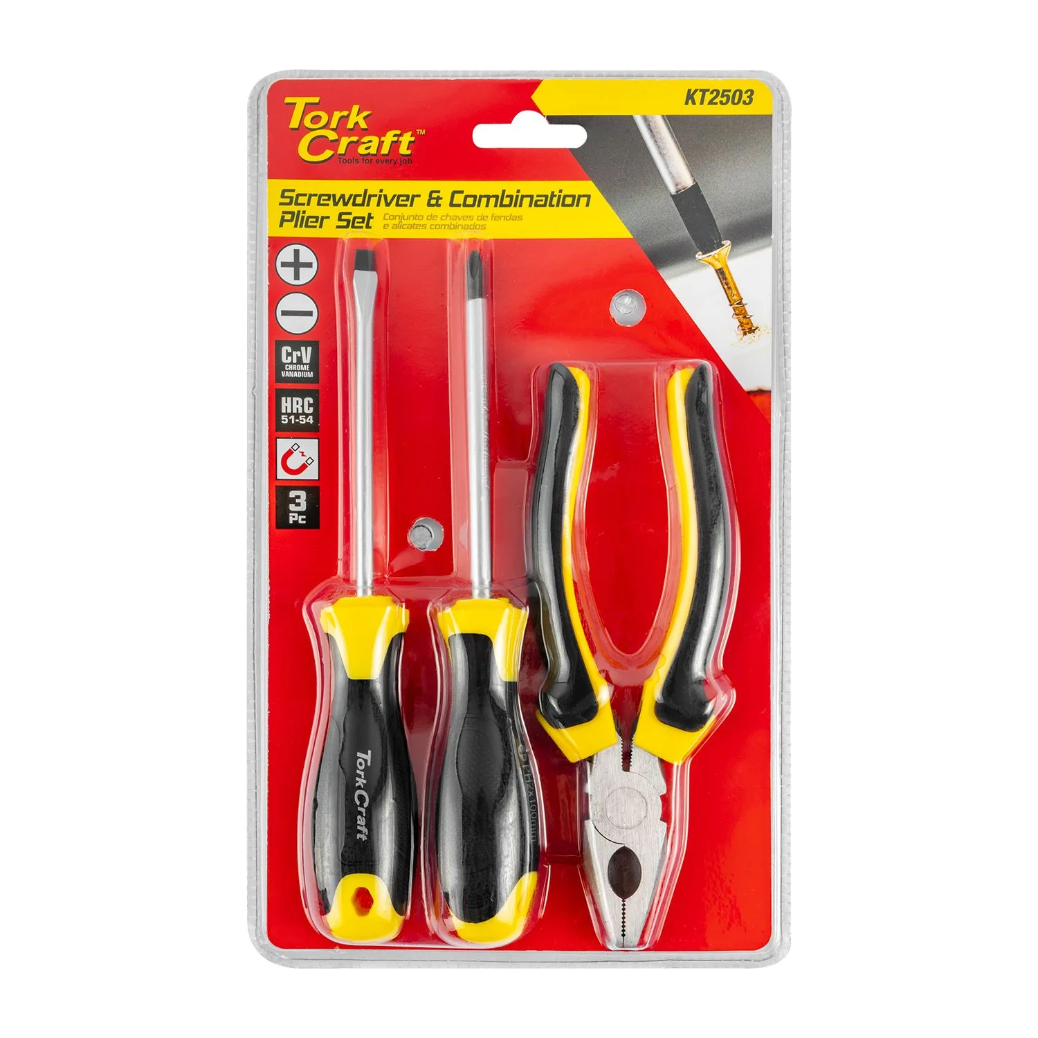 KT2503.webp 3PC SCREWDRIVER SL5X100MM and PH2X100MM and 160MM COMBINATION PLIER - Image 1