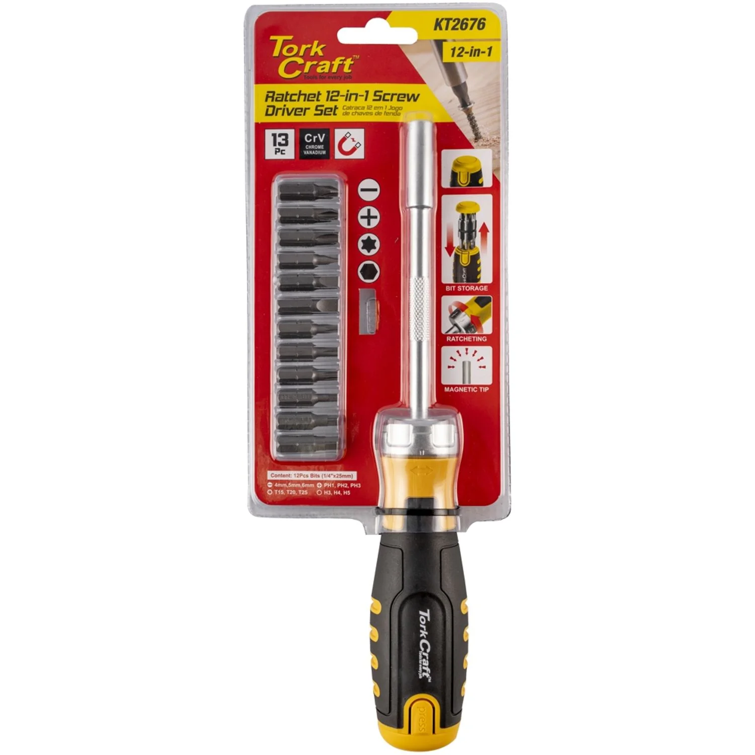 KT2676.webp RATCHET S/ DRIVER SET 12-IN-1 12PC BITS 1PC DRIVER - Image 1