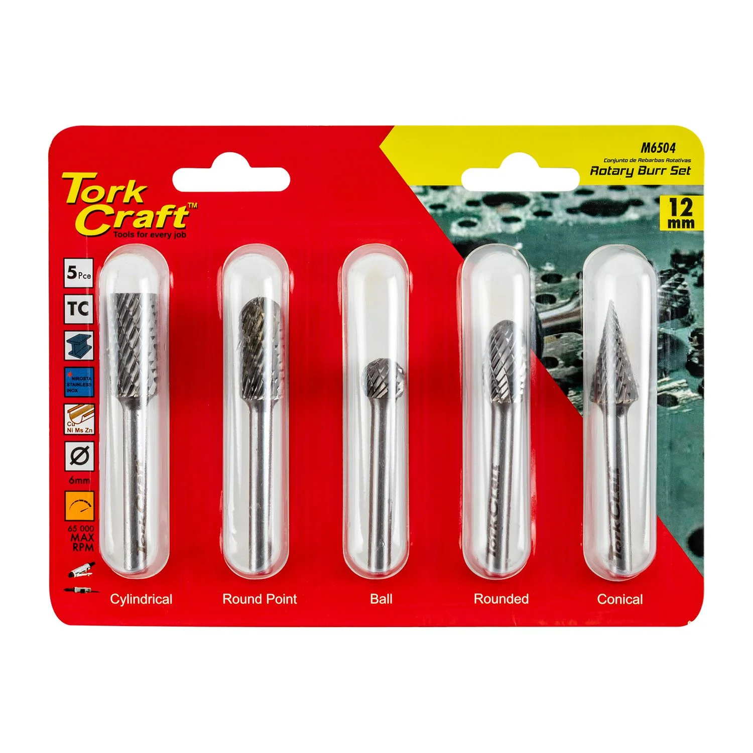 M6504.webp ROTARY BURR SET 5 PC ASSTD 12MM DIA TUNGSTEN - Image 1