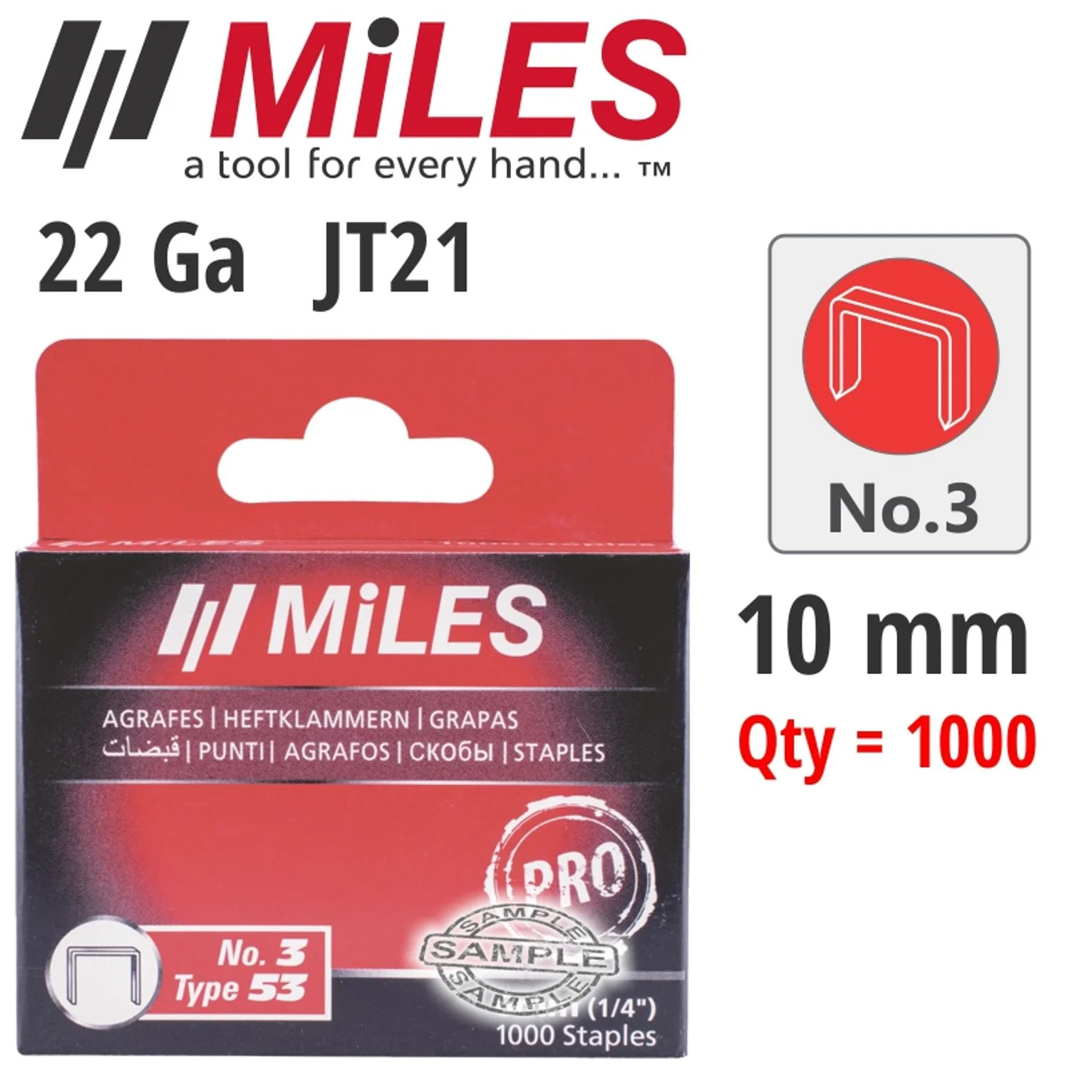 MILSTAP3-10.webp GALV STAPLES 22G JT21 10MM X 1000PCS MILES NO3 - Image 1