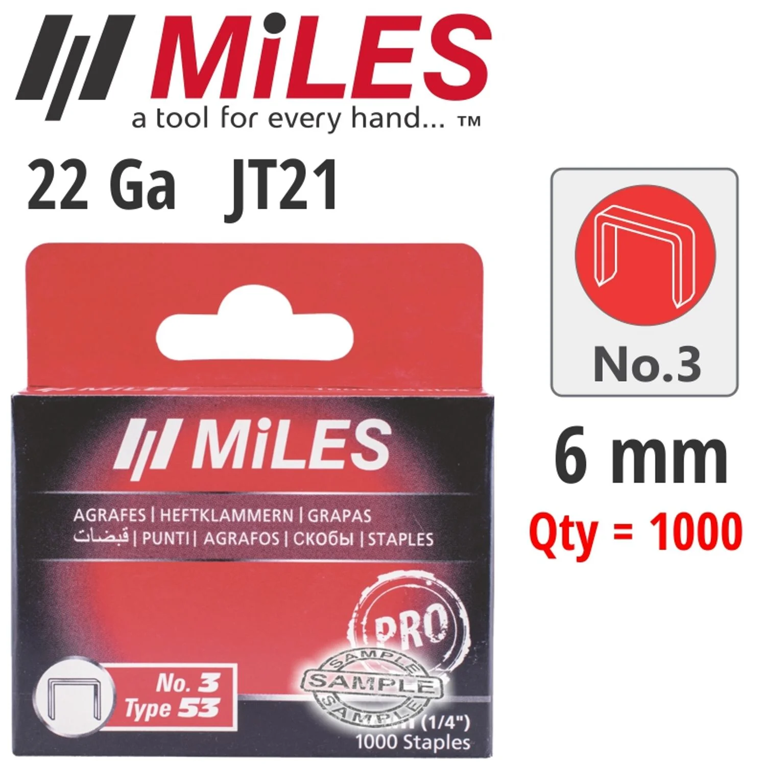 MILSTAP3-6.webp GALV STAPLES 22G JT21 6MM X 1000PCS MILES NO3 - Image 1