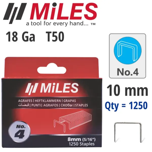 GALV STAPLES 18G T50 10MM X 1250PCS MILES NO4