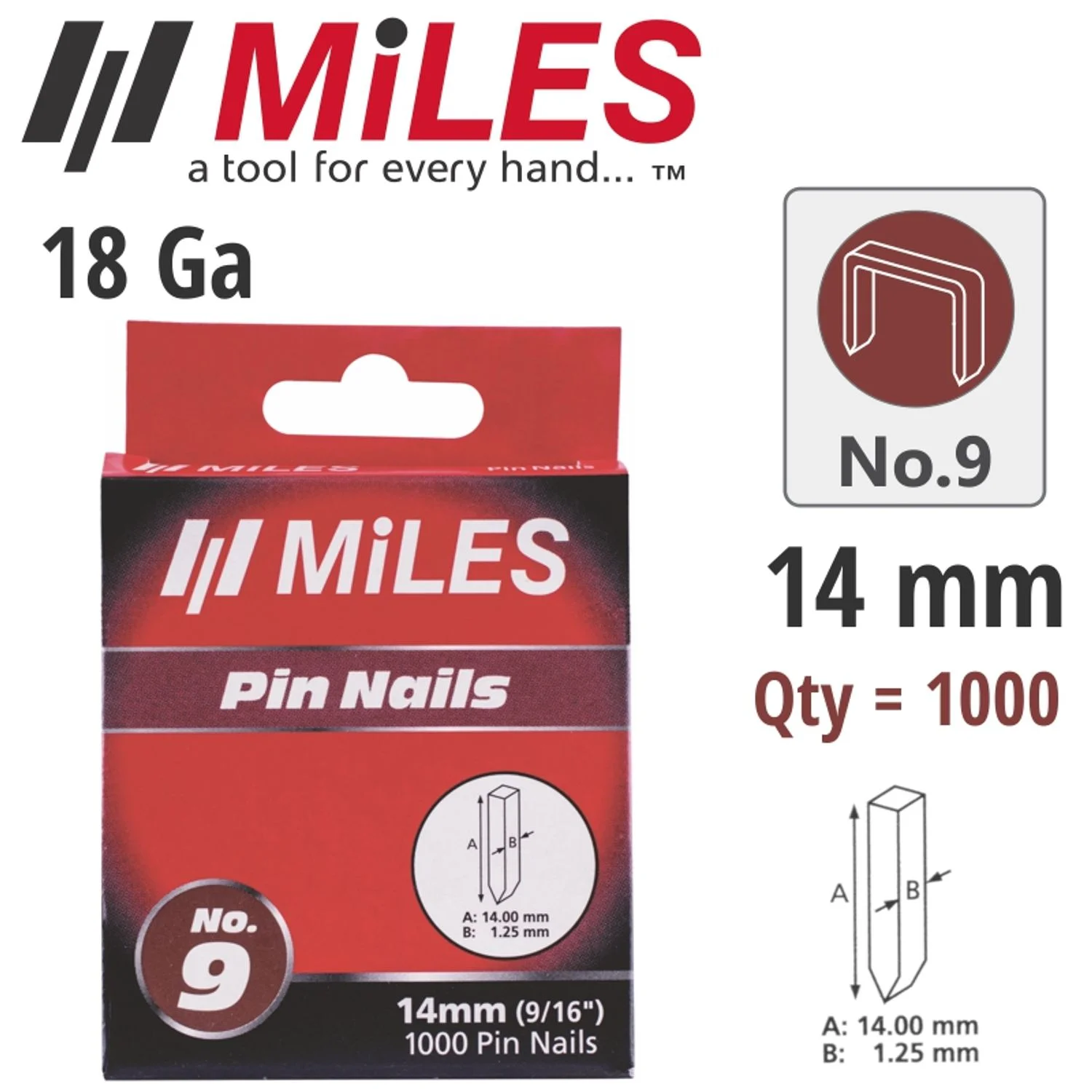 MILSTAP9-14.webp GALV HEADLESS PIN 18G 14MM X 1000PCS MILES NO9 - Image 1