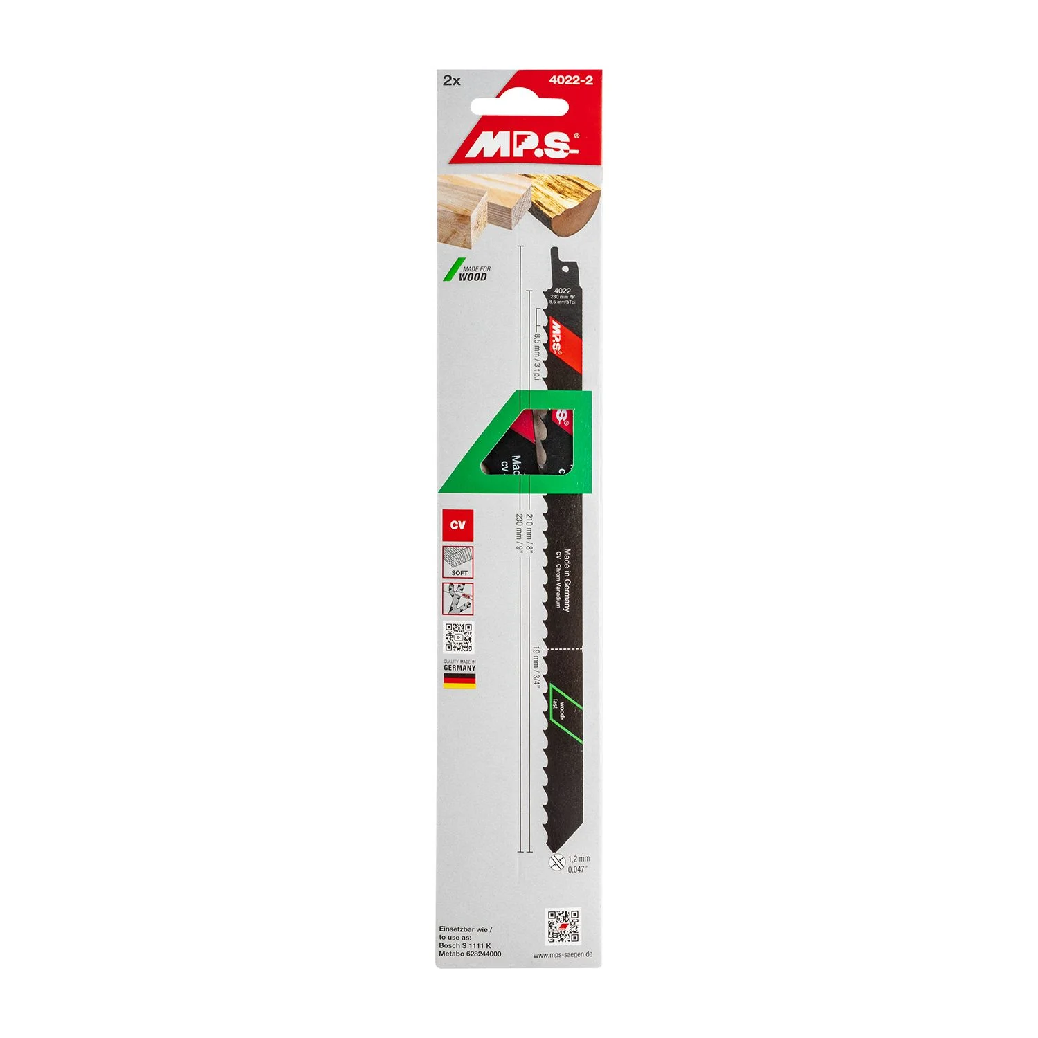 MPS4022-2.webp SABRE SAW BLADE SOFT WOOD CONST AND FIREWOOD 230MM 3 TPI 2/PACK - Image 1