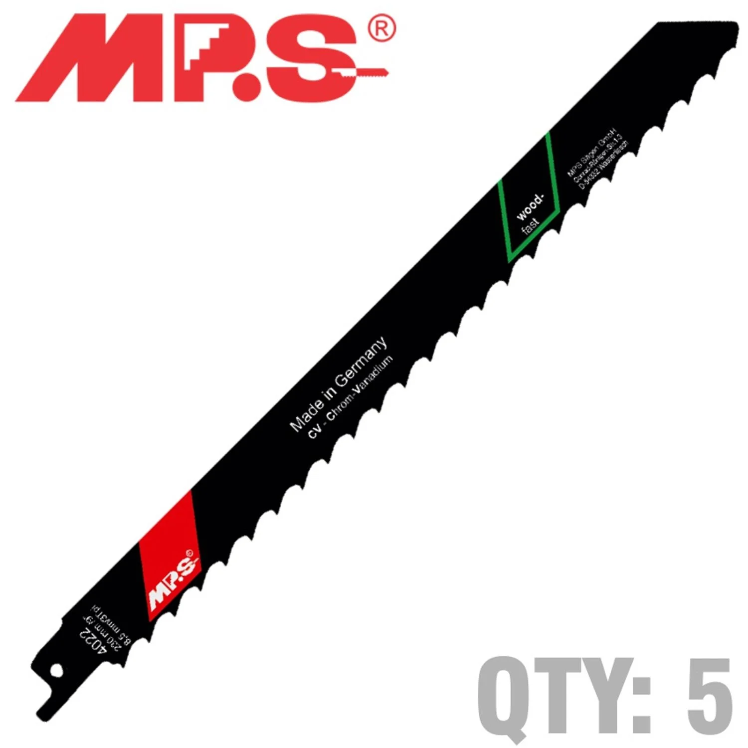 MPS4022.webp SABRE SAW BLADE SOFT WOOD CONST AND FIREWOOD 230MM 3 TPI 5/PACK - Image 1