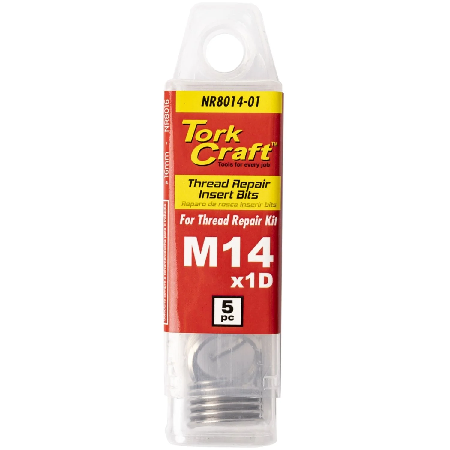 NR8014-01.webp THREAD REPAIR KIT M14 X 1D REPLACEMENT INSERTS 5PCE - Image 1