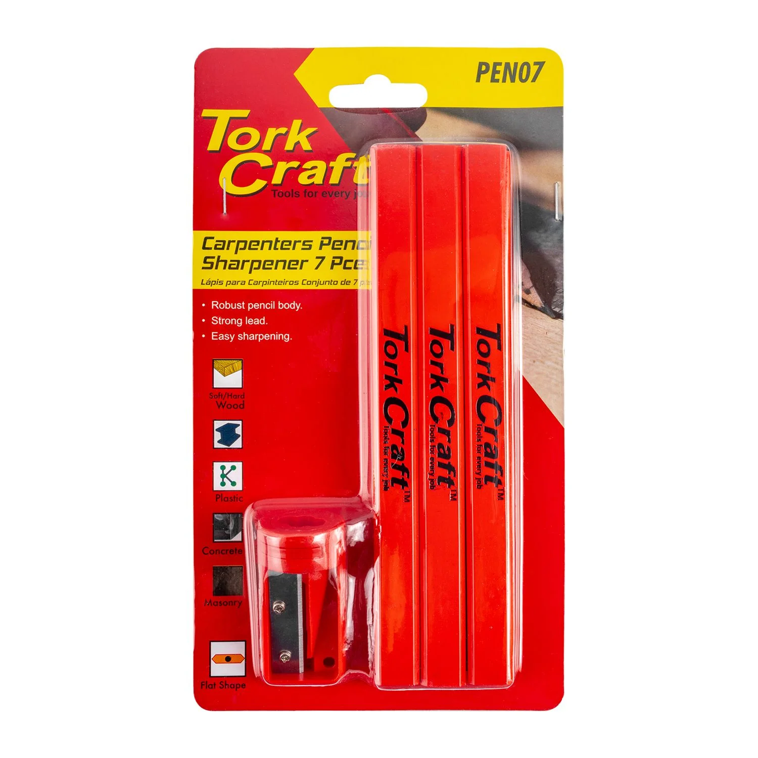 PEN07.webp 7PC TORK CRAFT CARPENTERS PENCIL SET 6 X PENCIL 1 X SHARPENER - Image 1