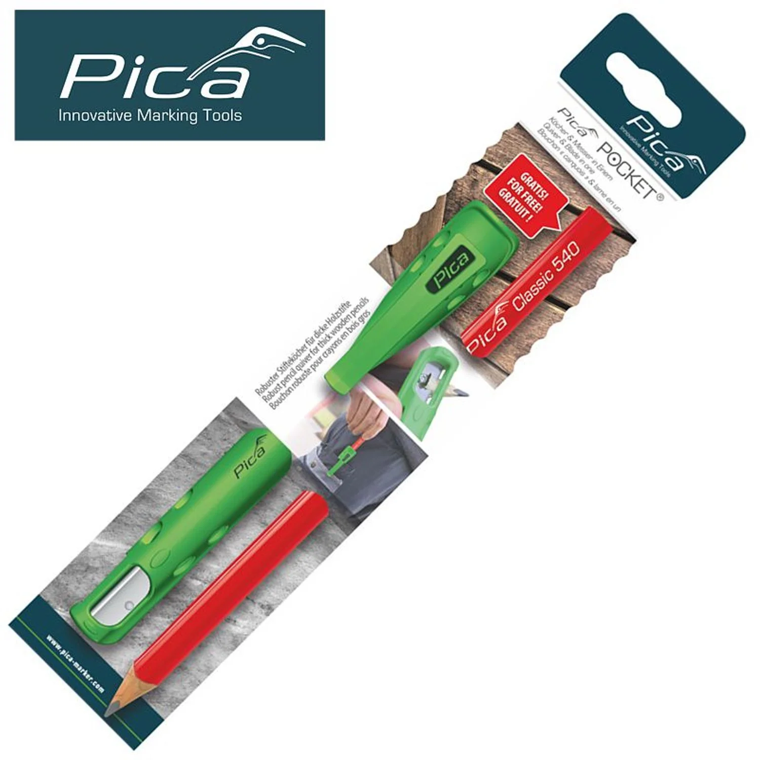PICA505-01.webp PICA POCKET WITH 1 CARPENTERS PENCIL 24MM IN BLISTER - Image 1