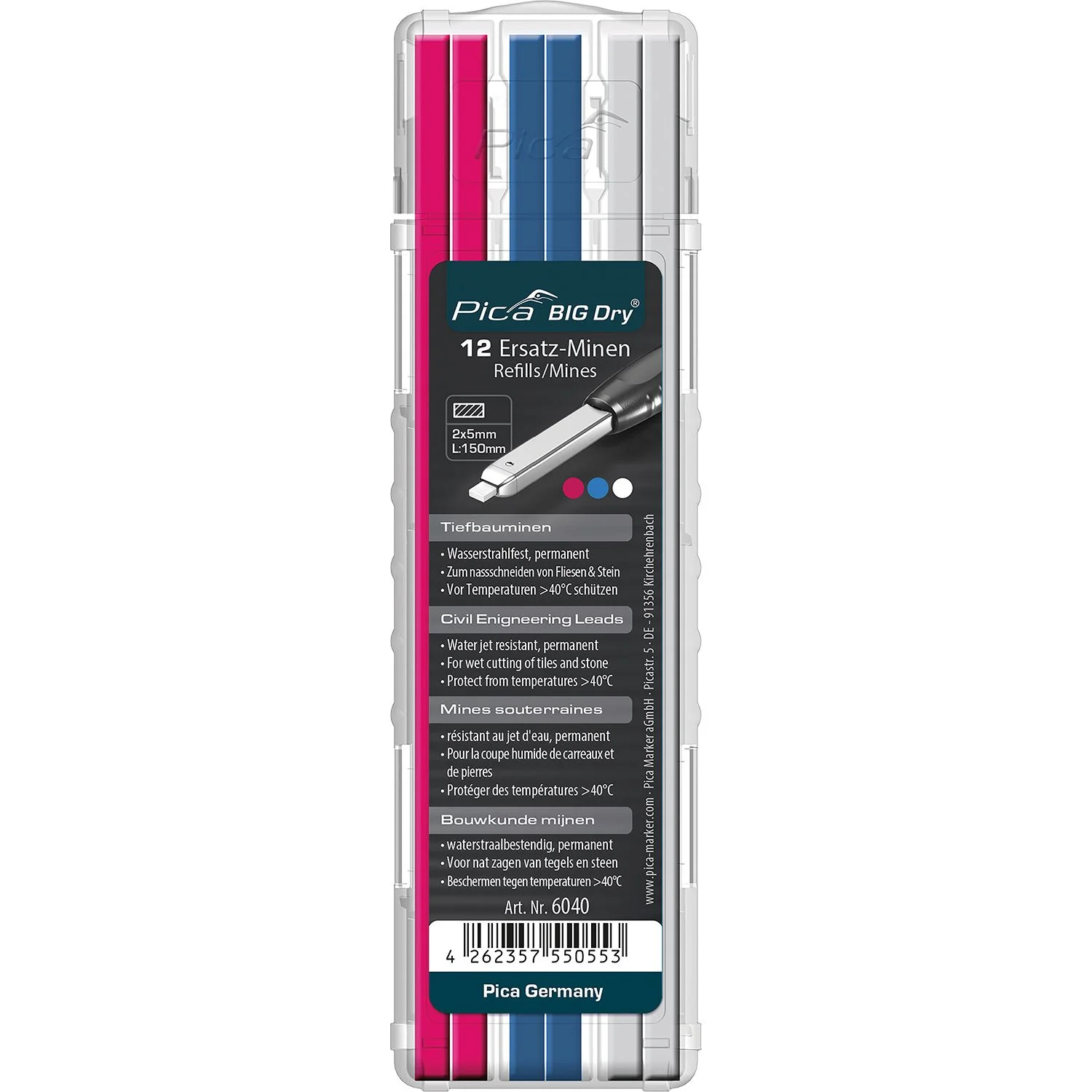 PICA6040.webp PICA BIG DRY PERMANENT LEAD REFILL 12PC SET ASS. COLORS - Image 1