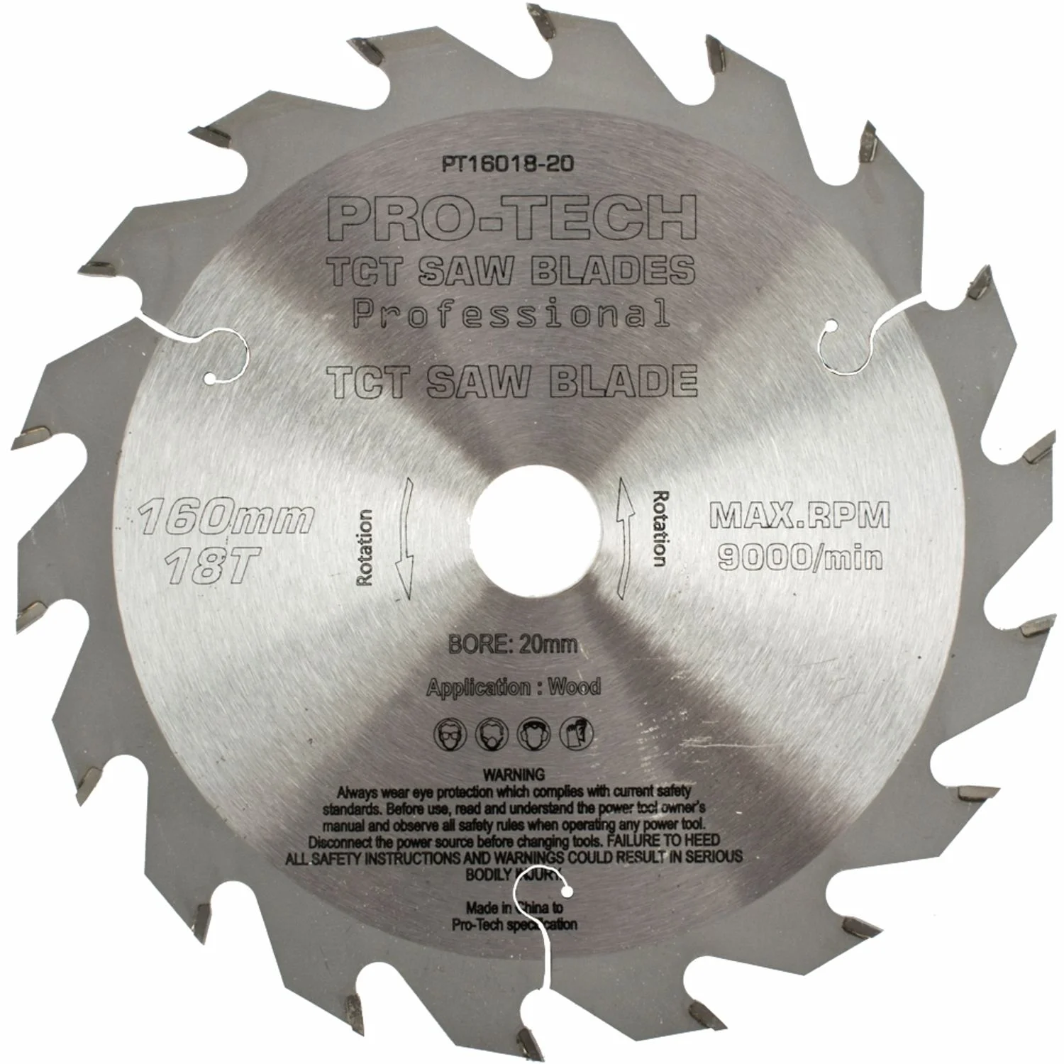 PT16018-20.webp SAW BLADE TCT 160X2.2X20X18T WOOD PROF. PRO-TECH FES. TS55 PW1 - Image 1
