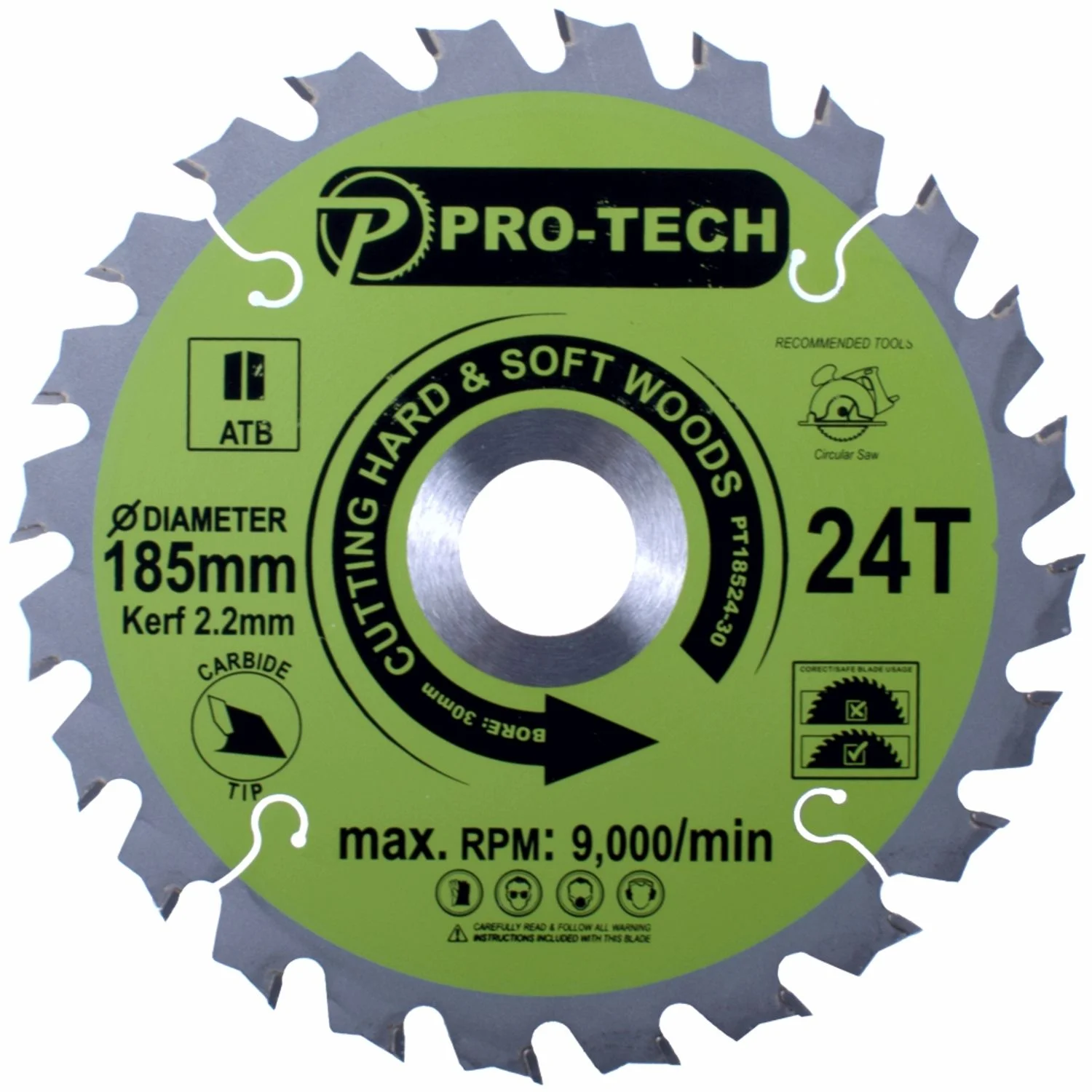 PT18524-30.webp SAW BLADE TCT 185 X 2.2 X 30 X 24T WOOD PROF. - Image 1