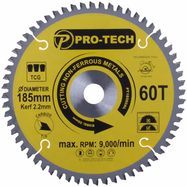 SAW BLADE TCT 185 X 2.2 X 20 X 60T ALUM. PROF.