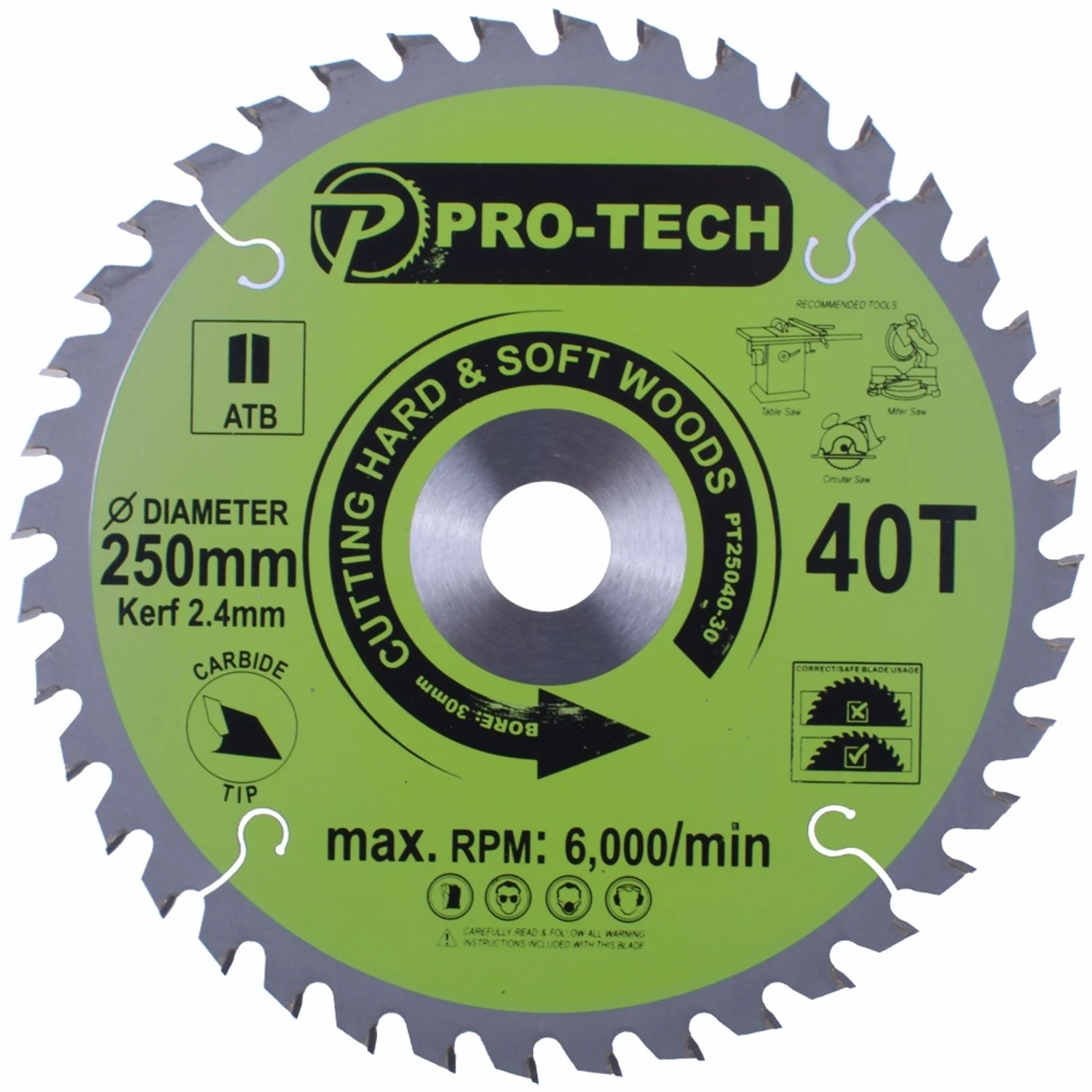 PT25040-30.webp SAW BLADE TCT 250 X 2.4 X 30 X 40T WOOD PROF. - Image 1