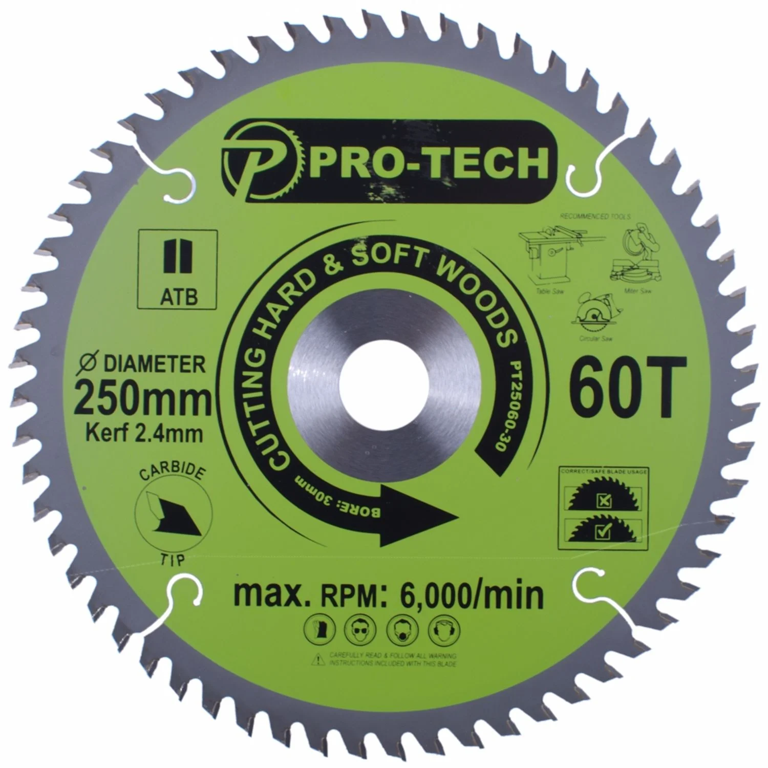 PT25060-30.webp SAW BLADE TCT 250 X 2.4 X 30 X 60T WOOD PROF. - Image 1