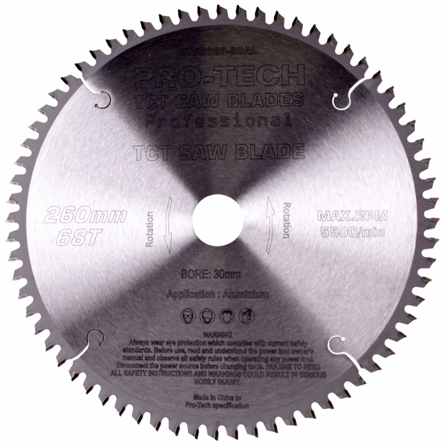 PT26068-30AL.webp SAW BLADE TCT 260X2.4X30X68T ALUMINIUM PROF. PRO-TECH FES. KAPEX - Image 1