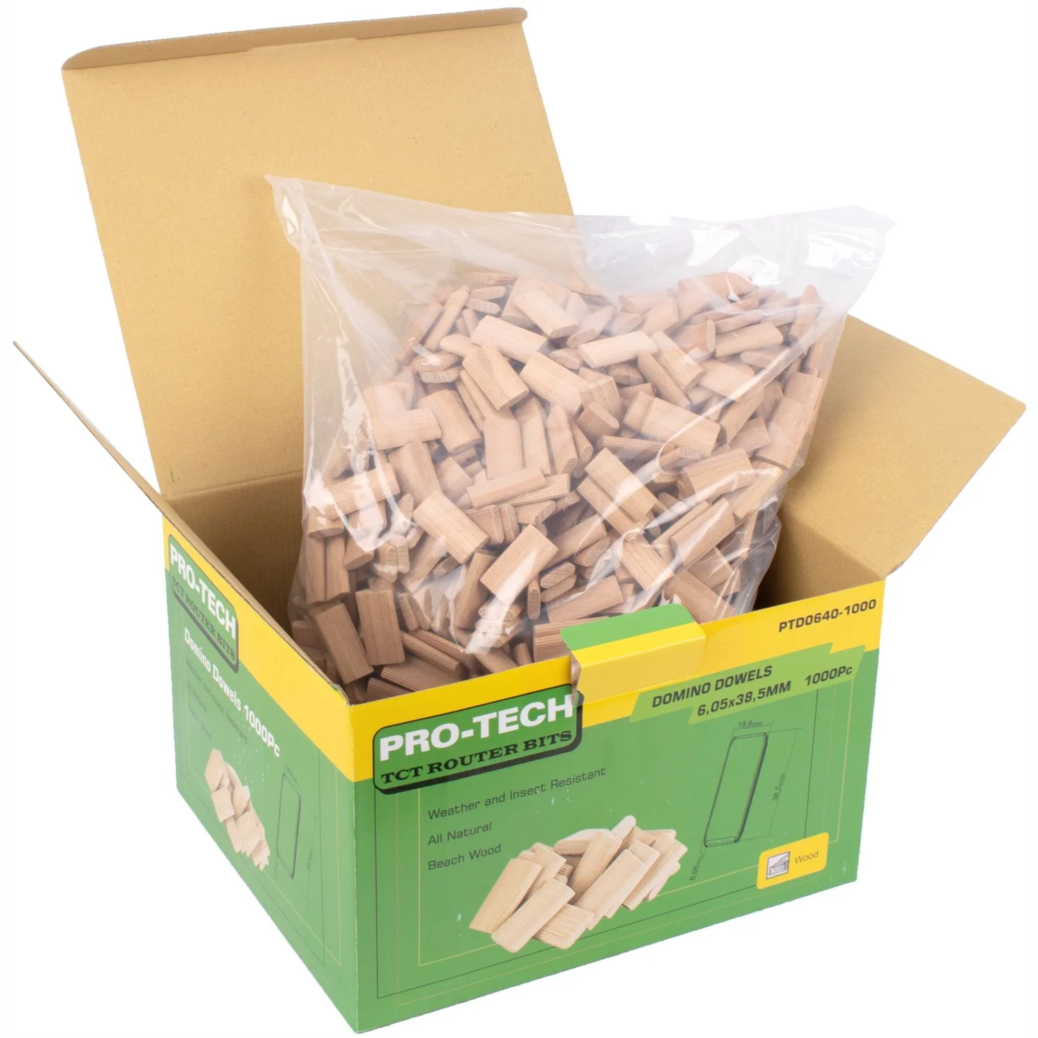 PTD0640-1000.webp DOMINO TENON 6X40MM 1000PC BOX BEECH WOOD - Image 1