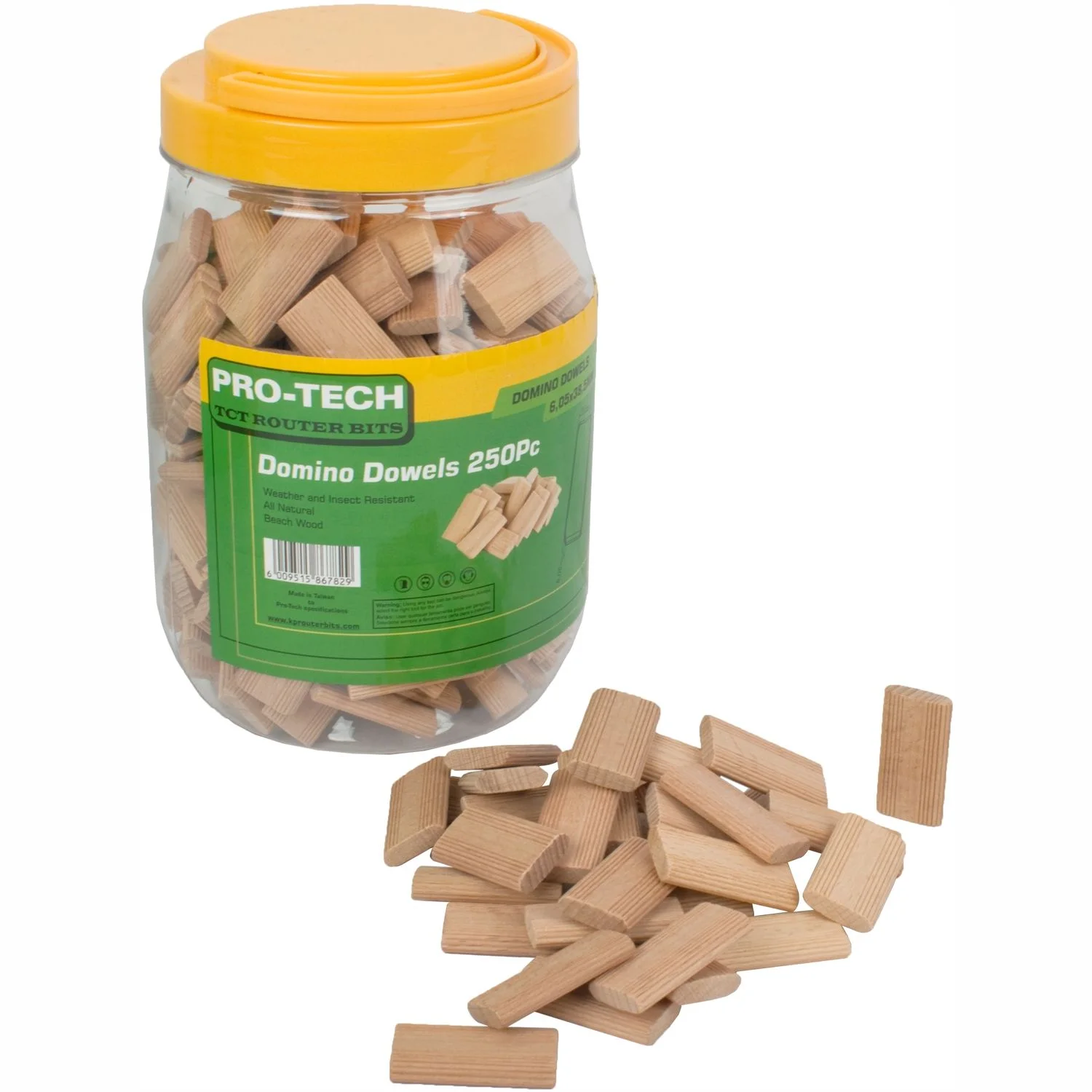 PTD0640.webp DOMINO TENON 6X40MM 250PC JAR BEECH WOOD - Image 1