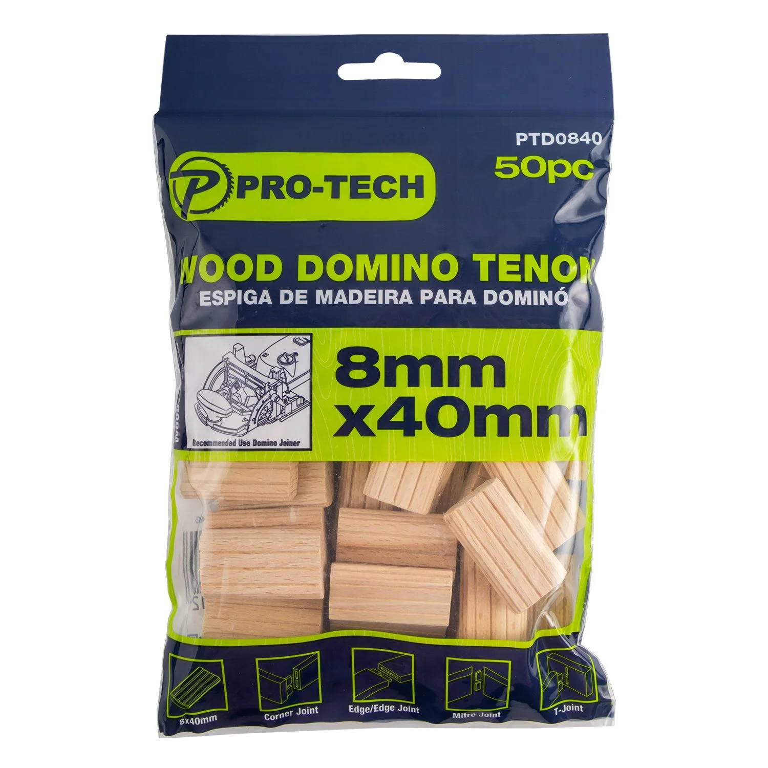 PTD0840.webp DOMINO TENON 8X40MM 50PC PACK BEECH WOOD - Image 1