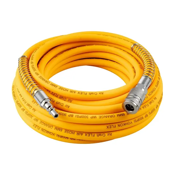 FLEX AIR HOSE KIT 6MM X 10M ORANGE W/QUICK COUPLER and CONNECTOR YOHKON