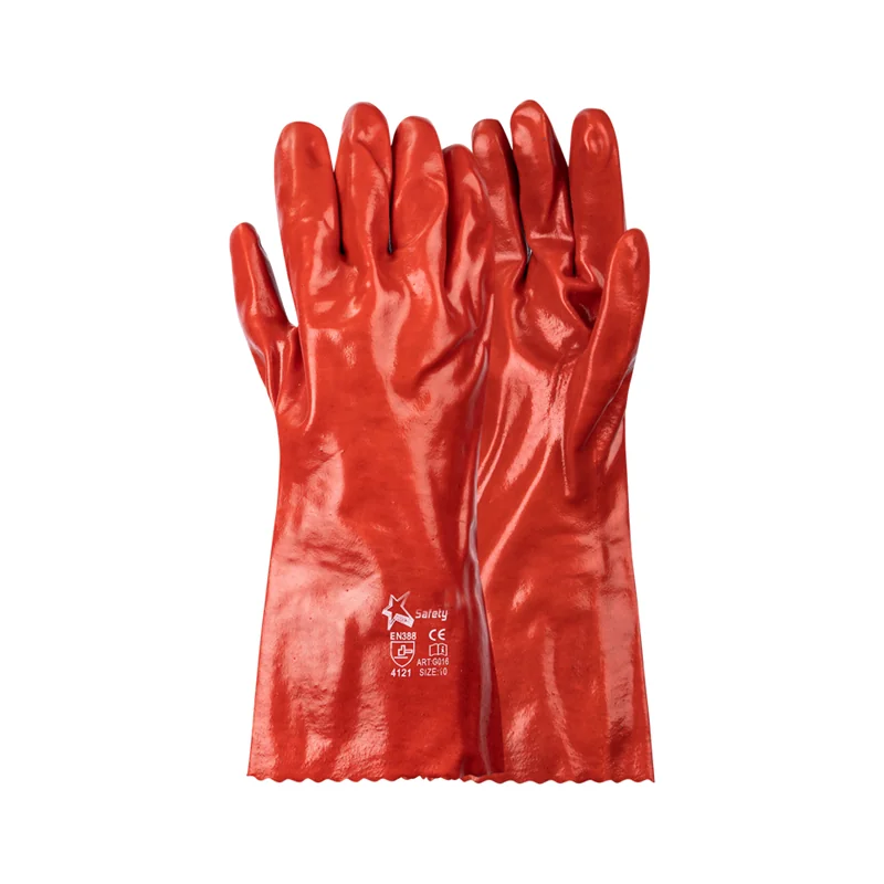 S10044.webp GLOVES PVC COAT RED O/CUFF 35CM STD ELBOW INT/LINED LRG G - Image 1