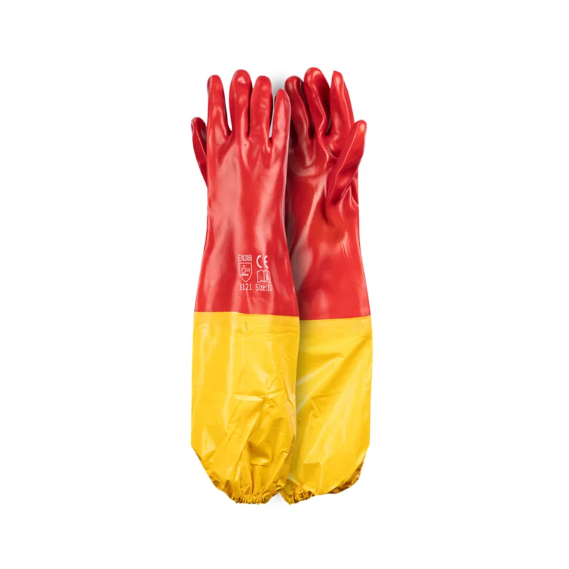 S10045.webp GLOVES PVC COAT RED OPEN CUFF 60CM STD SHOULDER L G016-5 - Image 1
