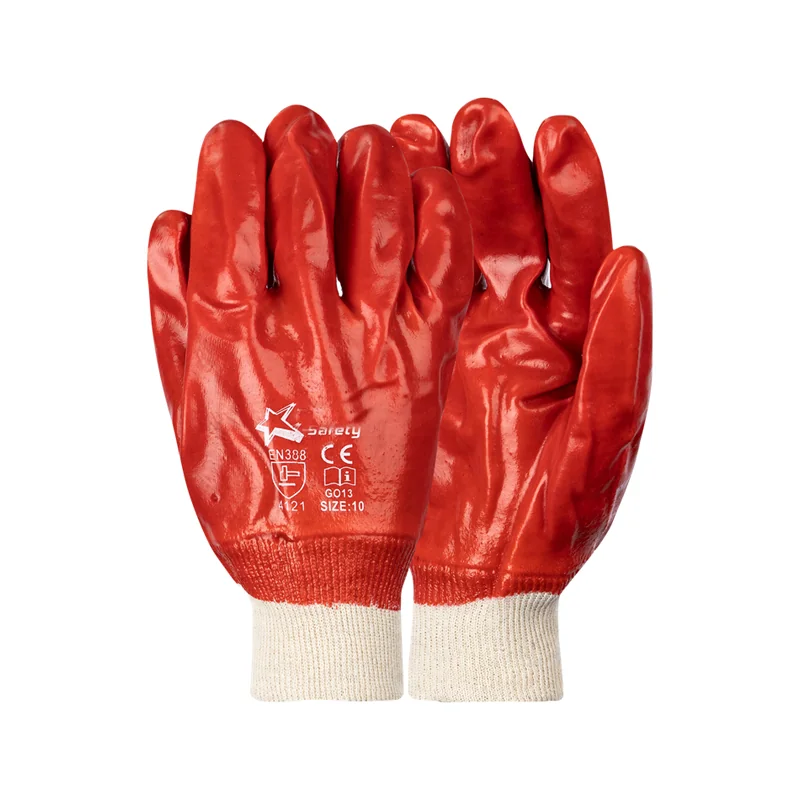 S10060.webp GLOVES PVC COAT RED KNIT WRIST STD WEIGHT INT LINED LRG G013 - Image 1