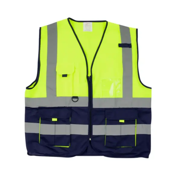 VESTS PIONEER SIGNALING WITH ZIP ID POCKET LIME/NAVY LRG VO3