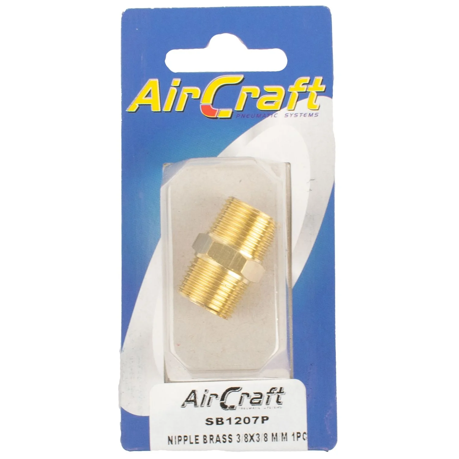 SB1207P.webp NIPPLE BRASS 3/8X3/8 M/M 1PC PACK - Image 1