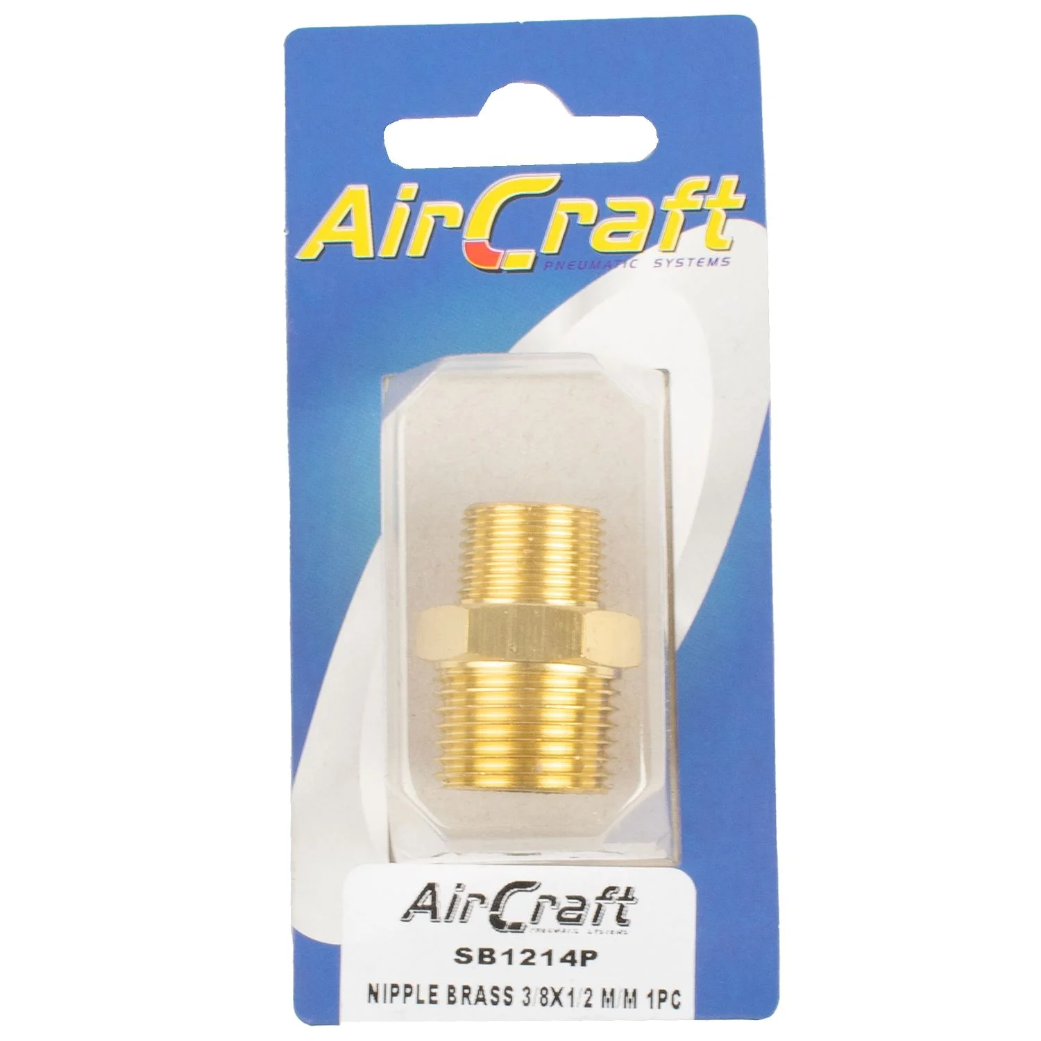 SB1214P.webp NIPPLE BRASS 3/8X1/2 M/M 1PC PACK - Image 1