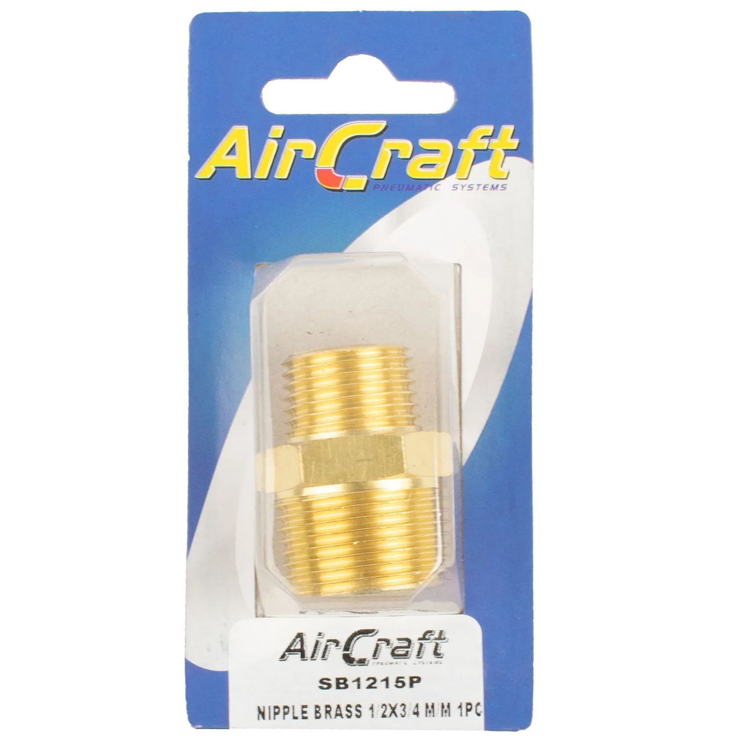 SB1215P.webp NIPPLE BRASS 1/2X3/4 M/M 1PC PACK - Image 1