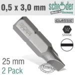 SLOTTED BIT 0.5X3MM 25MM 2CD