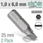 SLOTTED BIT 1.0X6MM 25MM 2CD