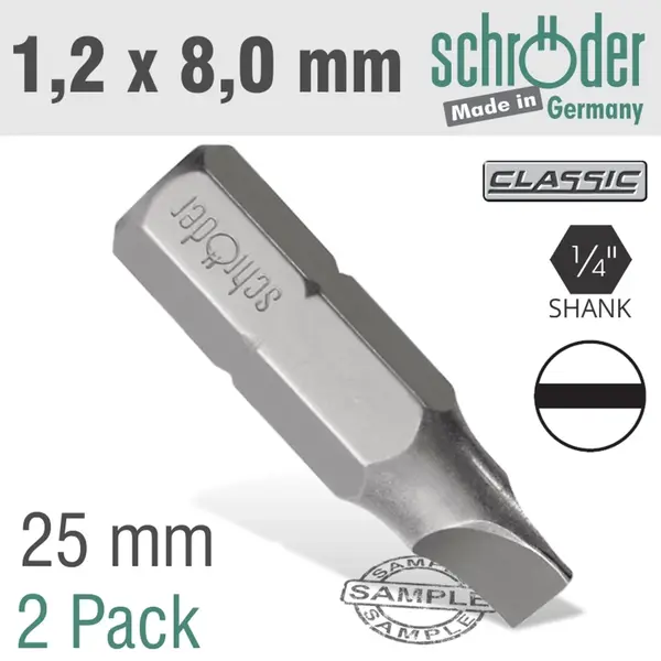SLOTTED BIT 1.2X8MM 25MM 2CD