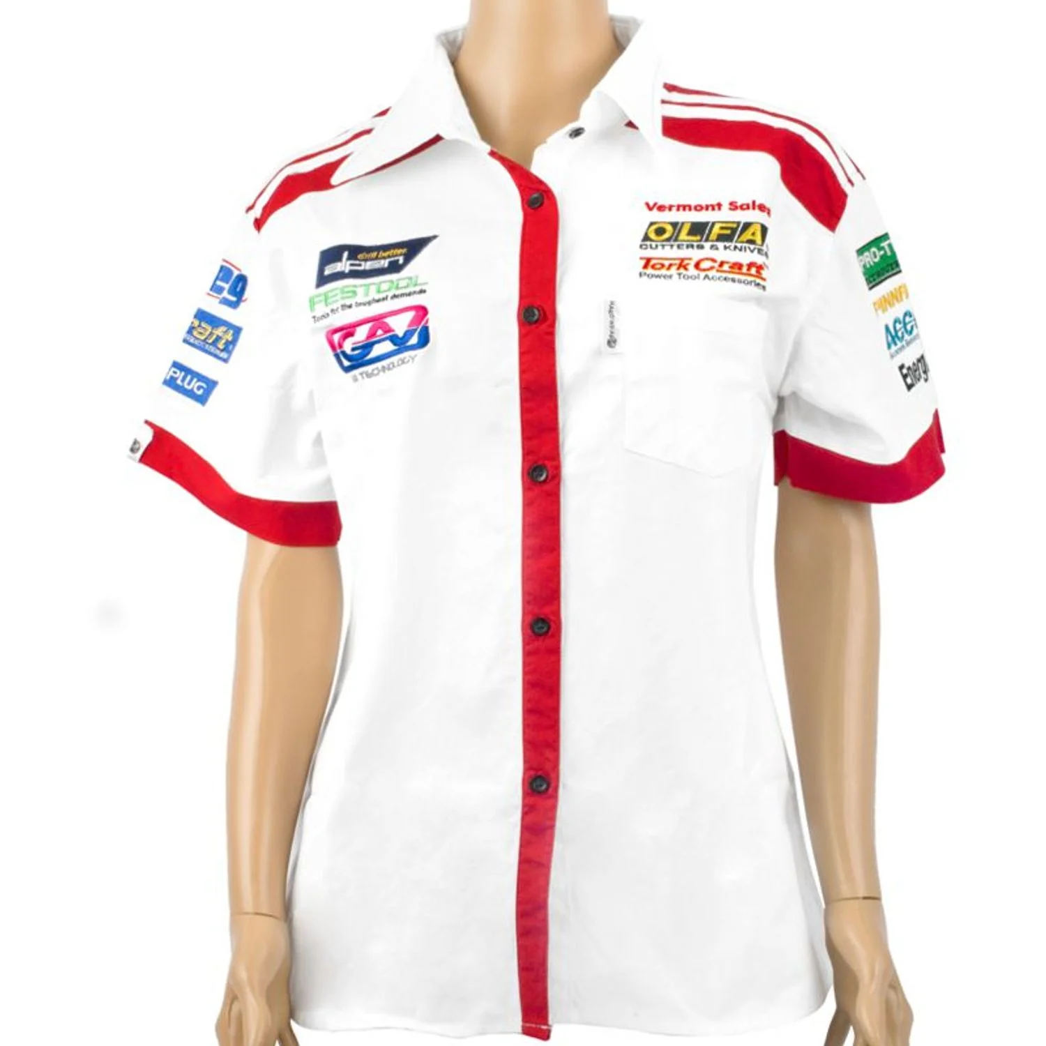 TC027901.webp VERMONT LADIES - WHITE/RED COTTON SHIRT - SMALL - Image 1