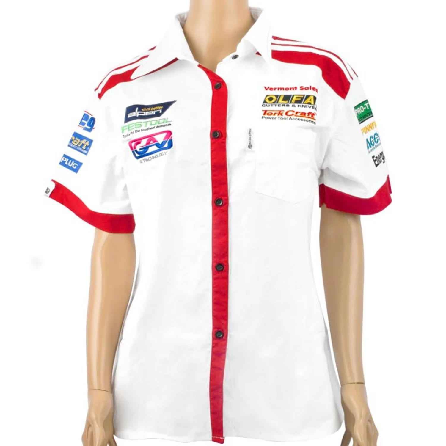 TC027904.webp VERMONT LADIES - WHITE/RED COTTON SHIRT - X-LARGE - Image 1