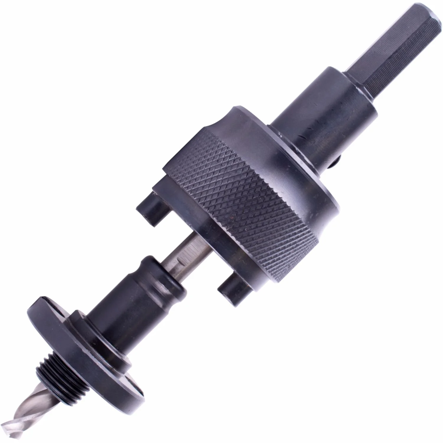 TC17003.webp MANDREL 14MM-152MM QUICK CHANGE WITH 11MM HEX SHANK C/W 1/4″ HSS PILOT - Image 1