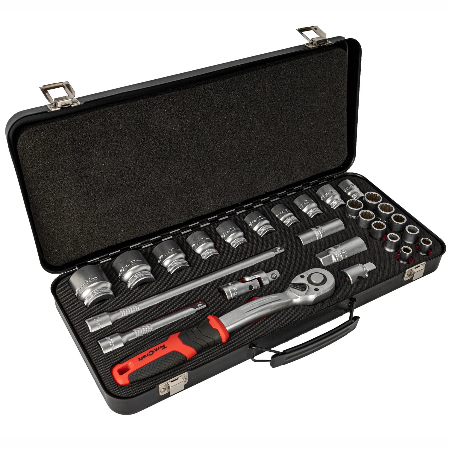 TC75027.webp SOCKET and RATCHET SET 27PC 1/2″ DR CRV 8-32MM 12 POINT METAL CASE - Image 1