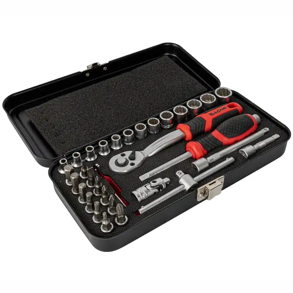 SOCKET and RATCHET SET 34PC 1/4″ DR CRV 4-14MM 12 POINT METAL CASE