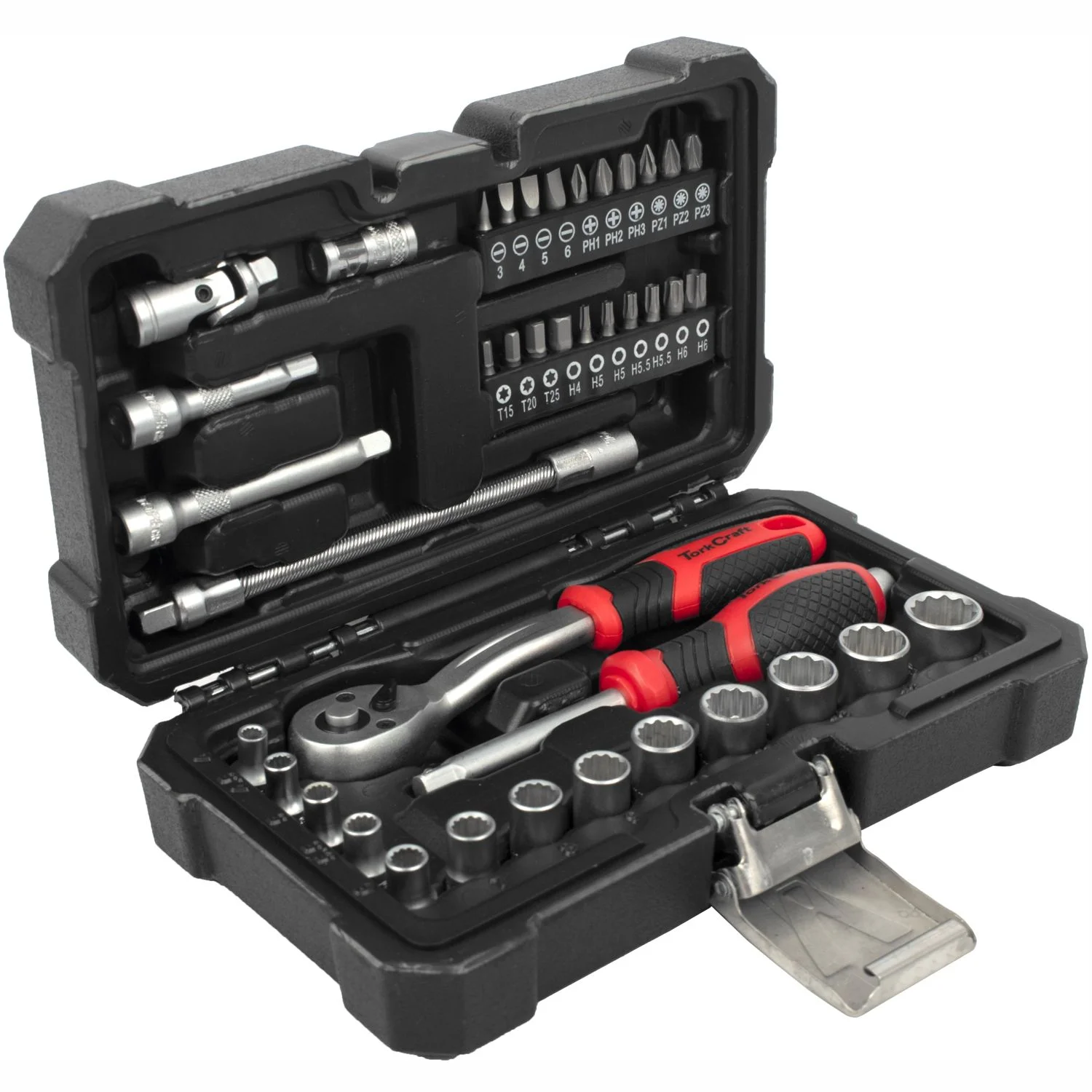 TC75040.webp SOCKET and RATCHET DRIVE SET 40PC 1/4″ CRV 12 POINT 4 4.5 5 5.5 6-14MM - Image 1