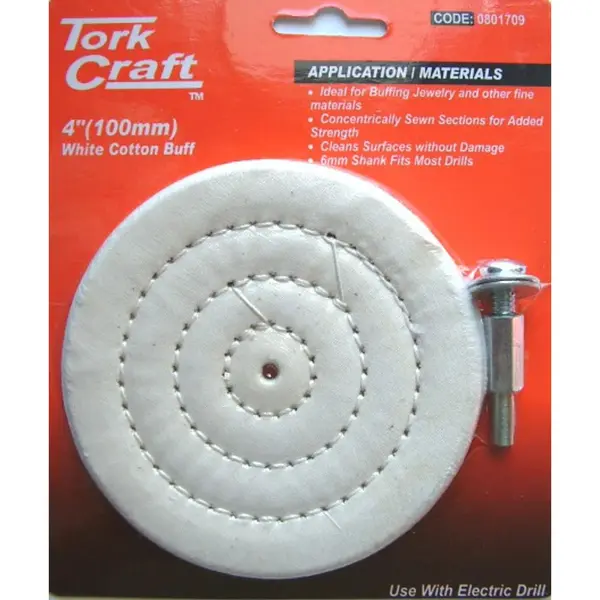 COTTON BUFF 100MM X 6MM (1/4″) SHAFT