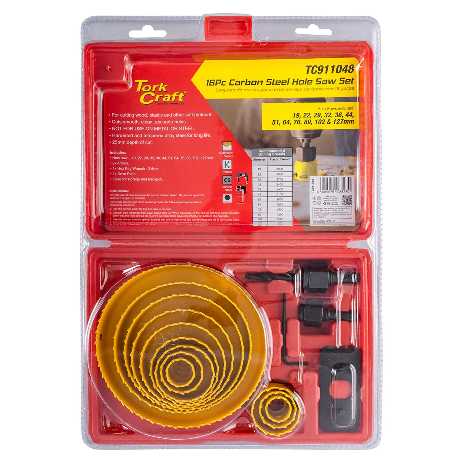 TC911048.webp HOLE SAW SET CARBON STEEL 16PCE 19 - 127MM - Image 1