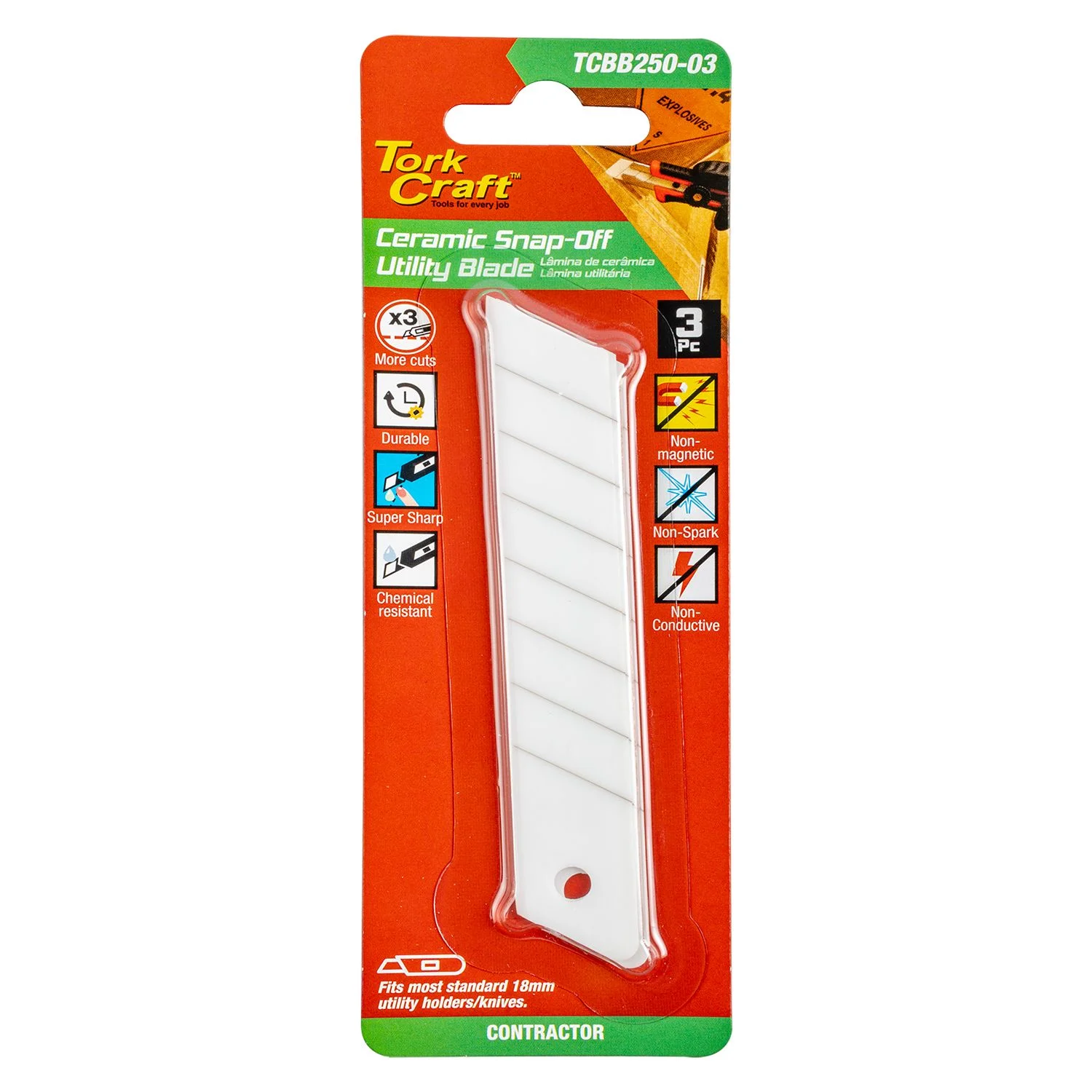 TCBB250-03.webp UTILITY BLADE CERAMIC SNAP-OFF 100MM X 18MM X 0.65MM 3PC - Image 1