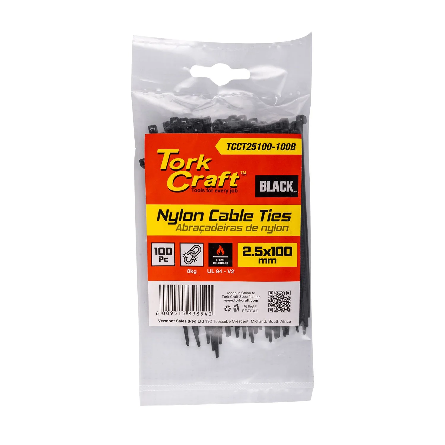 TCCT25100-100B.webp NYLON CABLE TIES 2.5MM X 100MM BLACK 100PC - Image 1