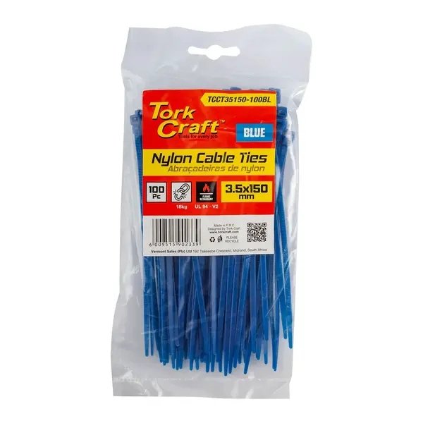 NYLON CABLE TIES 3.5MM X 150MM BLUE 100PC